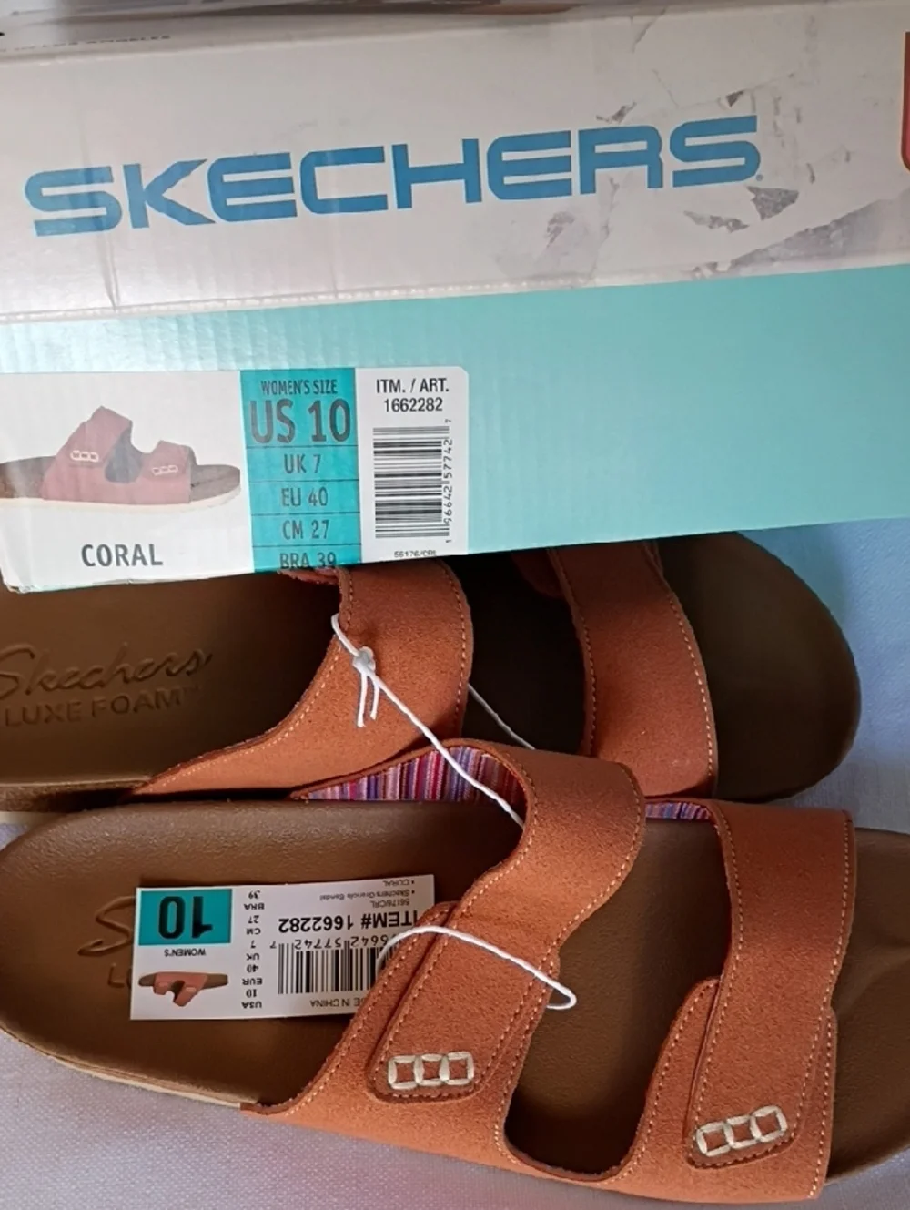 Skechers Women's Luxe Foam Coral Suede Double-Strap Slide Sandals Size 10 - Picture 5 of 5